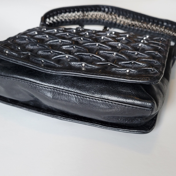 BADGLEY MISCHKA Black Leather Silver Studs Chain Crossbody Purse - Picture 4 of 13